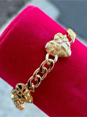 Gold Heart Nugget Link Bracelet - Women Jewelry